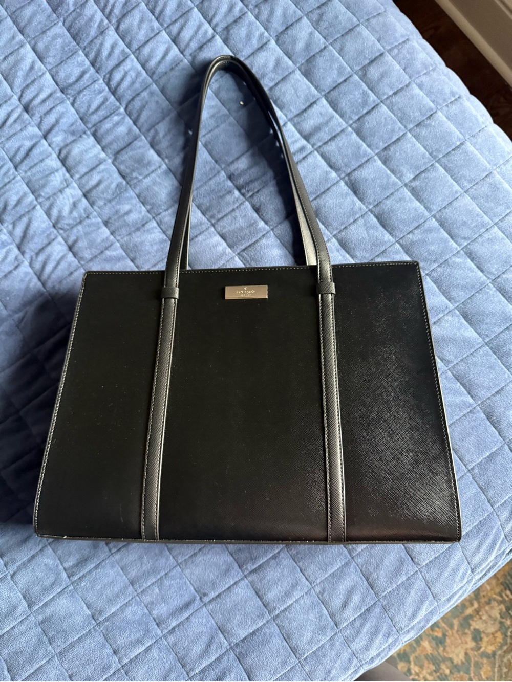 Kate Spade Black Saffiano Tote with Gold Nameplate